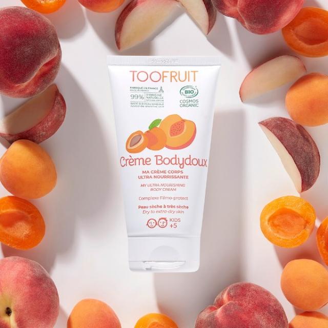 Crème corps bodydoux TOOFRUIT à l'abricot et à la pêche pour peau sèche 